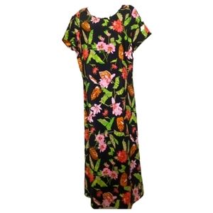 NWT Vintage David Alexander Deadstock Silky Hibiscus Hawaiian Maxi Dress Size M